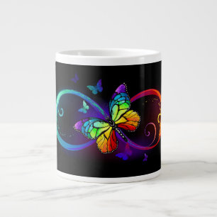 Grande Tasse Vibrant infinity with rainbow butterfly on black