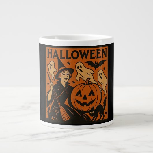 Grande Tasse Vintage, classique sorcière d'Halloween, fantôme & (Devant)