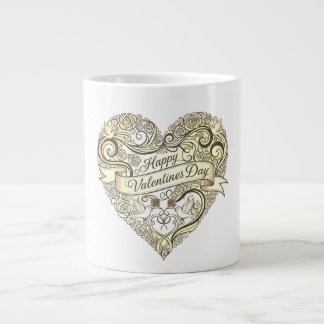 Grande Tasse Vintage Golden Floral Heart Valentine's Day