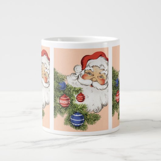 Grande Tasse Vintage Noël Père Noël avec Arbre (Devant)