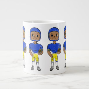 Grande Tasse vintage retro joueur de football bleu jaune simple