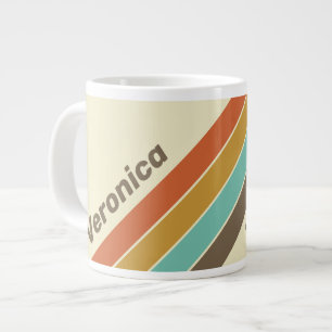 Grande Tasse Vintage Rétro Rayé Arc-en-ciel avec Nom