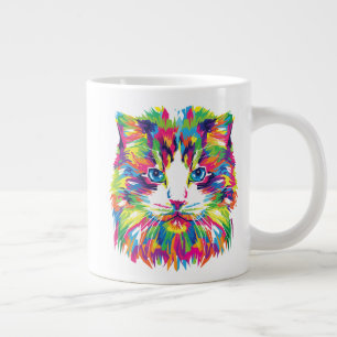Grande Tasse Visage de Chat Design Géométrique Prismatique-3245