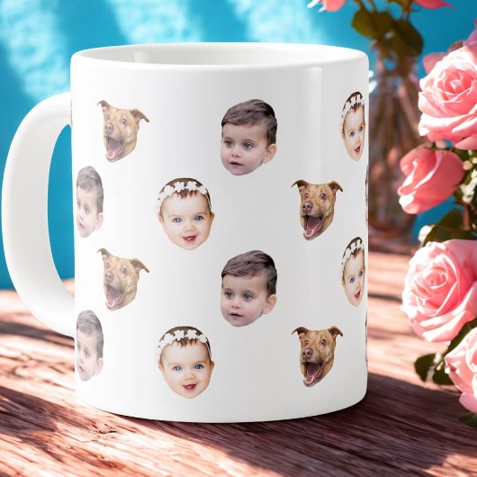 Grande Tasse Visage personnalisé, cadeau familial unique 3 phot