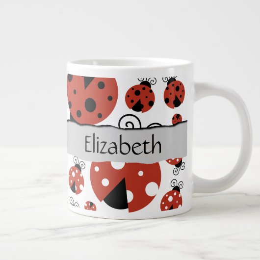 Grande Tasse Votre nom - Ladybugs, Ladybirds - Red Black (Droite)