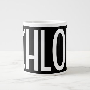 Grande Tasse Votre nom, texte gras blanc Noir