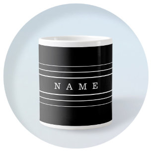 Grande Tasse Votre texte personnalisé & rayures modernes Noir