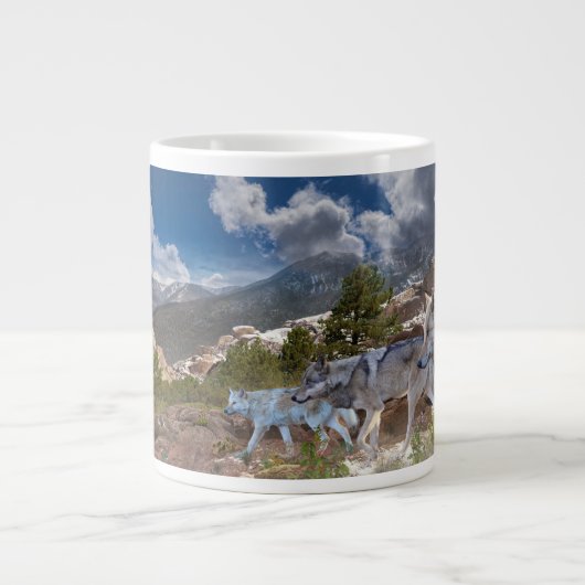Grande Tasse Voyage en famille de loups gris (Devant)