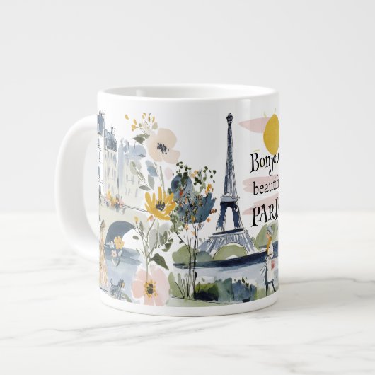 Grande Tasse Watercolor Bonjour Beautiful Paris (Devant gauche)