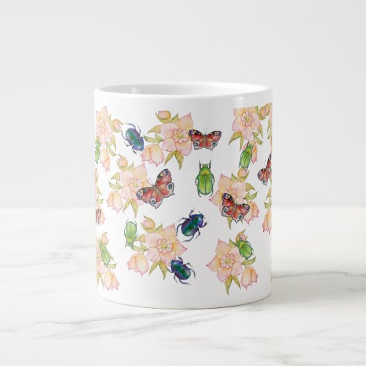 Grande Tasse Watercolor pattern of beetles and butterflies (Devant)