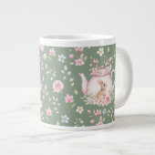 Grande Tasse Whimsical Bunny Teapot Floral Spring (Devant droit)