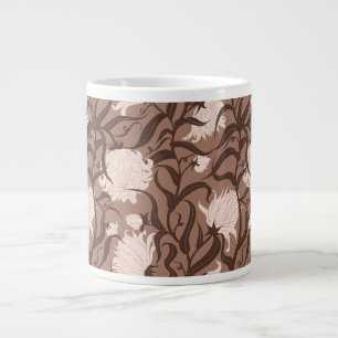 Grande Tasse Whimsical grandes fleurs brun vintage