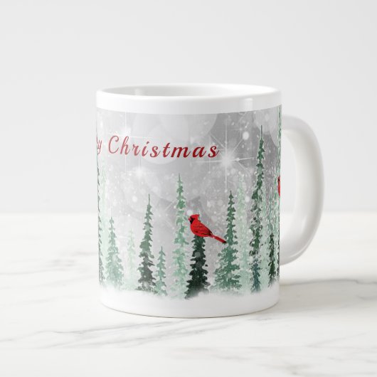 Grande Tasse Winter Pine Trees Christmas Red Cardinals (Devant droit)