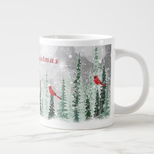 Grande Tasse Winter Pine Trees Christmas Red Cardinals (Droite)