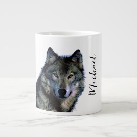 Grande Tasse Wolf Portrait Votre nom Écriture personnalisée (Devant)