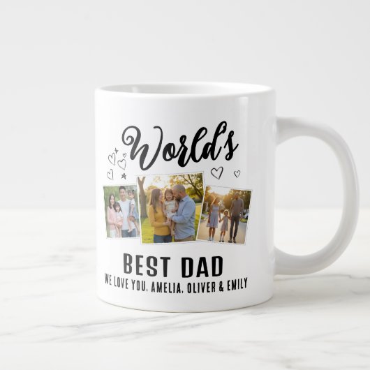 Grande Tasse World's Best Dad Custom 3 Photo Collage (Droite)