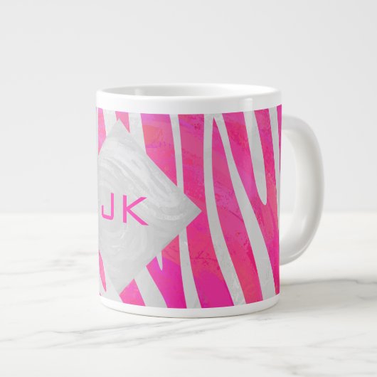 Grande Tasse Zebra Hot rose et blanc avec Monogramme (Devant droit)