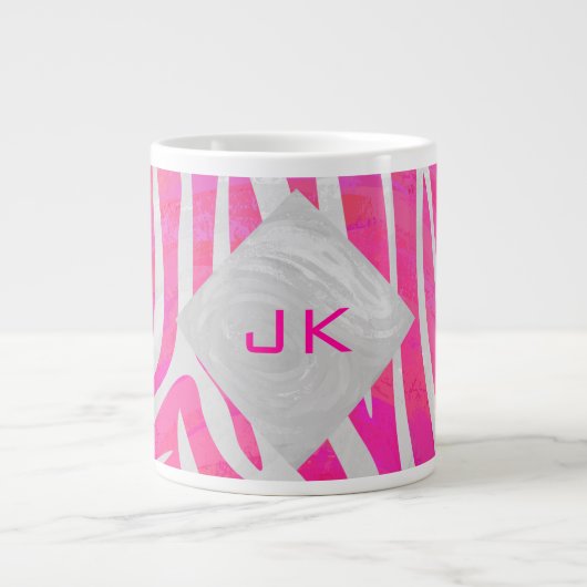 Grande Tasse Zebra Hot rose et blanc avec Monogramme (Devant)
