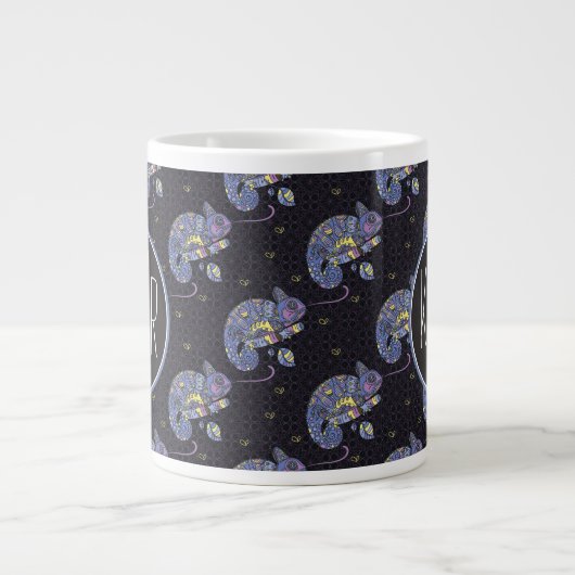 Grande Tasse Zentangle Lizard| Monogramme (Devant)