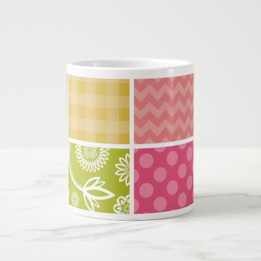 Grande Tasse Zigzag, Chevron, Pois, En vichy, Patchwork (Devant)