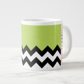 Grande Tasse Zigzag noir et blanc, Chevron, Vert, Votre nom (Devant droit)