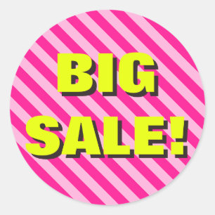 "GRANDE VENTE rayée rose !" Autocollant rond