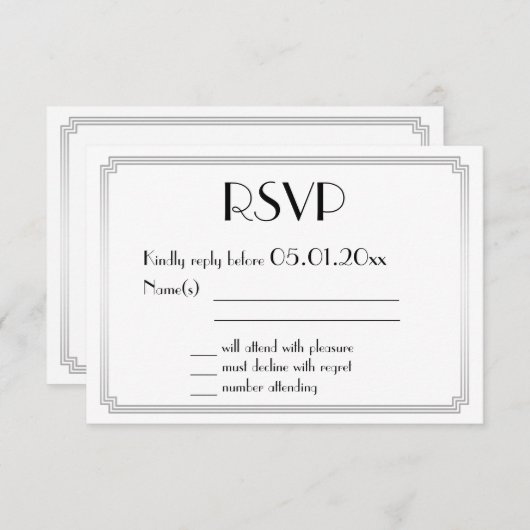 Grandes Cartes RSVP Gatsby Art Déco Mariage Argent (Devant / Derrière)