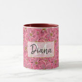 Grandes fleurs roses. Tasse à café à deux tons (Centre)