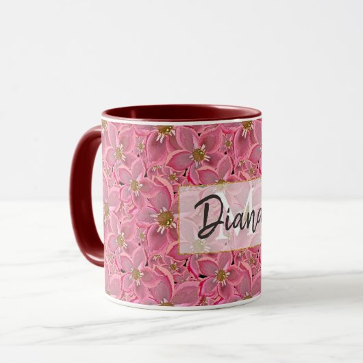 Grandes fleurs roses. Tasse à café à deux tons (Devant gauche)