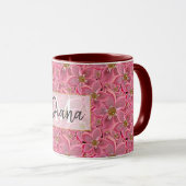 Grandes fleurs roses. Tasse à café à deux tons (Devant droit)