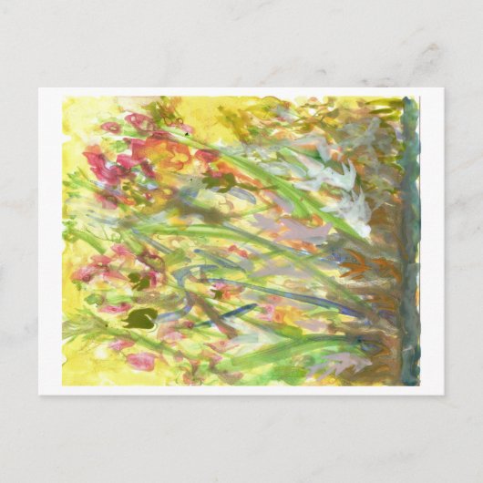 Grandes fleurs sur une carte postale jaune (Devant)