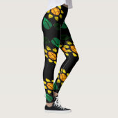 Grandes Fleurs Verre Tiré Leggings Noirs (Droite)