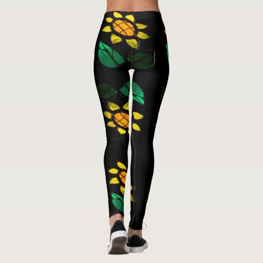 Grandes Fleurs Verre Tiré Leggings Noirs (Dos)