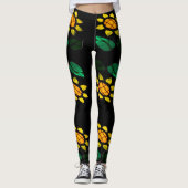 Grandes Fleurs Verre Tiré Leggings Noirs (Devant)