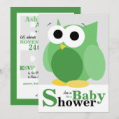 Grandes invitations vertes drôles de baby shower (Devant / Derrière)