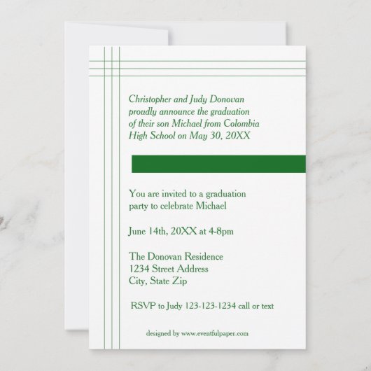 Grandes vertes modernes - Faire-part de diplôme (Dos)