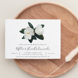 Grandiflora Bridesmaitres Brunch Invitation<br><div class="desc">L'invitation pour le brunch des demoiselles d'honneur à fleurs modernes comprend un bloc chic et du lettrage italique mélangés à un élégant script manuscrit,  surmonté d'une paire de gracieuses fleurs de magnolia blanches et de luxuriants feuilles vert foncé.</div>