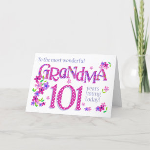 Grandma 101e carte d'art et de fleurs à travers le