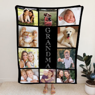 Grandma 10 Photo Collage Black Sherpa Deken