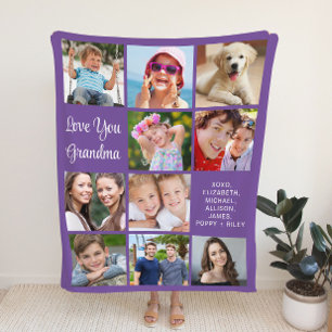 Grandma 10 Photo Collage Paars Fleece Deken