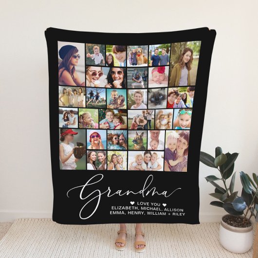 Grandma 30 Photo Collage Black Fleece Deken