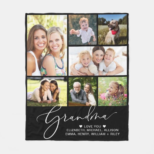 Grandma 7 Photo Collage Black Fleece Deken (Voorkant)