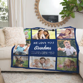 Grandma 8 Photo Collage Navy Blue Fleece Deken