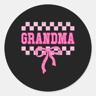 Grandma Birthday Squad Matching Pink Bow Checkered Ronde Sticker