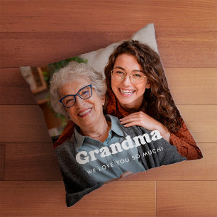 Grandma   Boho-tekstbedekking met twee foto's Kussen