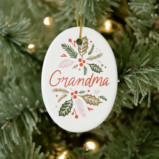 Grandma Bright Holly kerstfoto Keramisch Ornament (Boom)