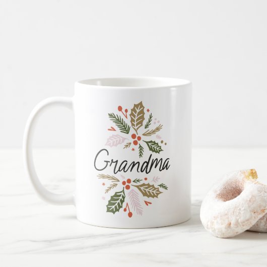 Grandma Bright Holly Kerstmis, zwart script Koffiemok (Met donut)