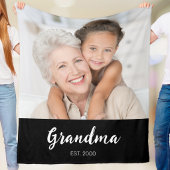 Grandma Established Black Modern Script Photo  Fleece Deken