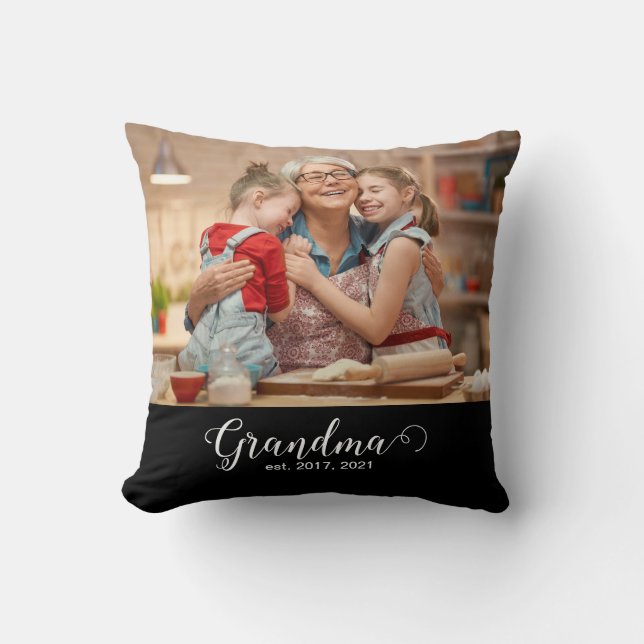 Grandma Established Script Gift Photo Kussen (Voorkant)