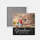 Grandma Established Script Gift Photo Magneet (Voorkant / Achterkant)